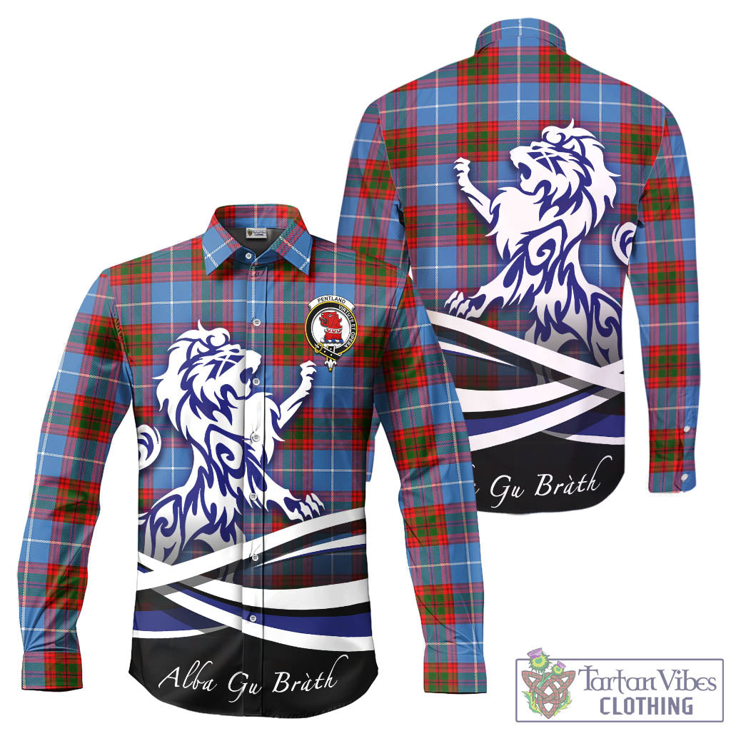 Pentland Tartan Long Sleeve Button Up Shirt with Alba Gu Brath Regal Lion Emblem - Tartan Vibes Clothing
