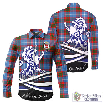 Pentland Tartan Long Sleeve Button Up Shirt with Alba Gu Brath Regal Lion Emblem - Tartan Vibes Clothing