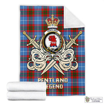 Pentland Tartan Blanket with Clan Crest and the Golden Sword of Courageous Legacy - Tartan Vibes Clothing