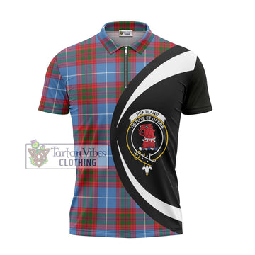 Pentland Tartan Zipper Polo Shirt with Family Crest Circle Style - Tartan Vibes Clothing