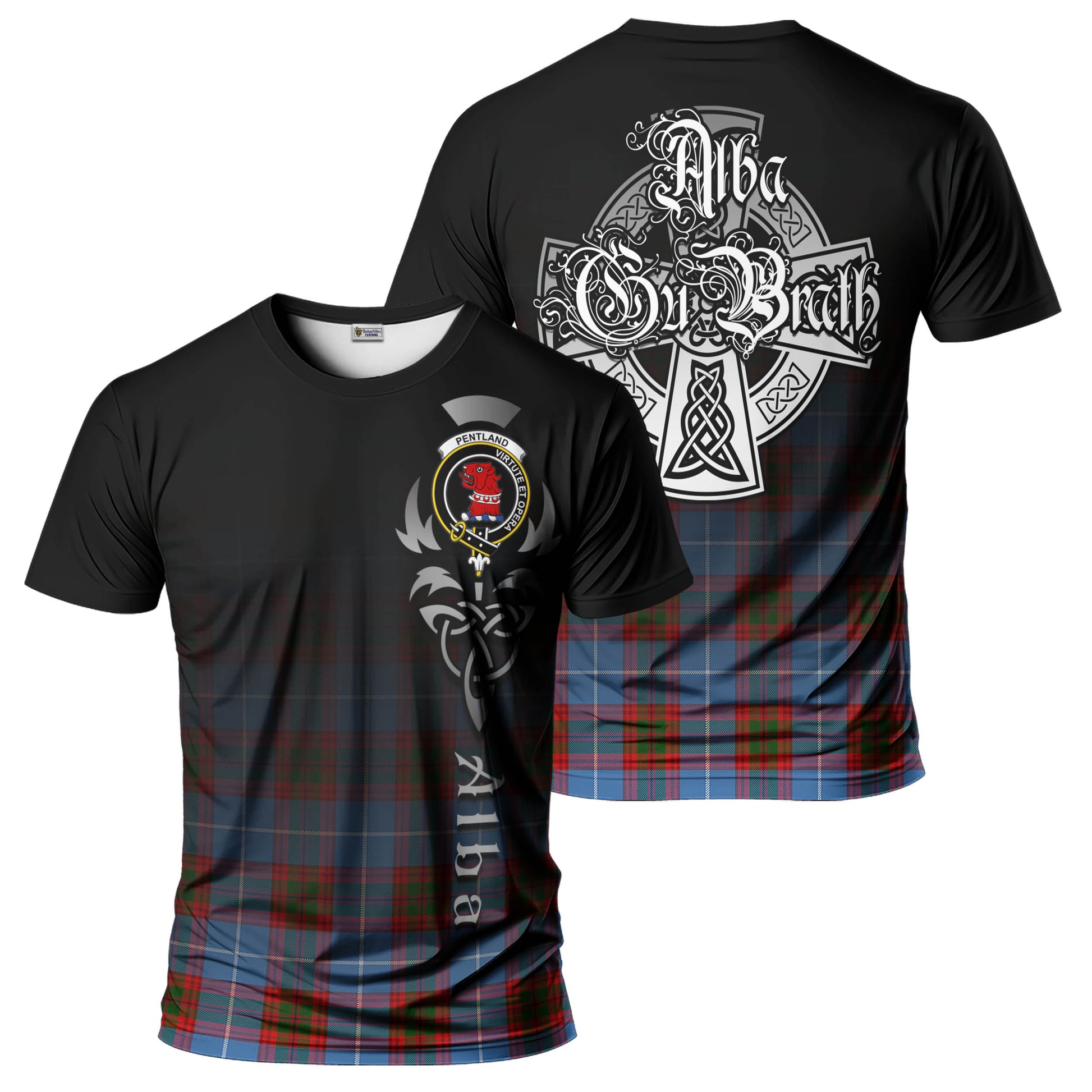 Pentland Tartan T-Shirt Featuring Alba Gu Brath Family Crest Celtic Inspired - Tartan Vibes Clothing