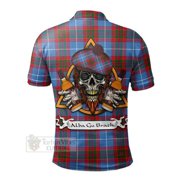 Pentland Tartan Polo Shirt with Family Crest and Bearded Skull Holding Bottles of Whiskey - Tartan Vibes Clothing