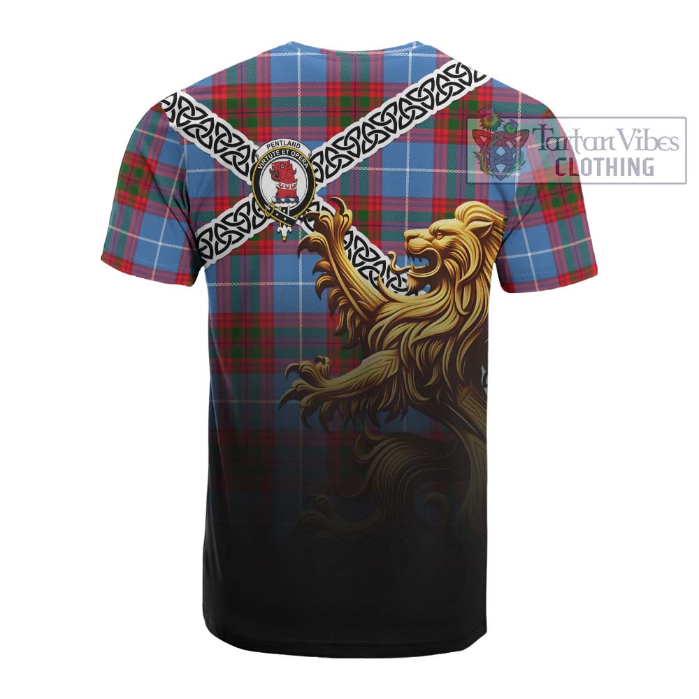 Tartan Vibes Clothing Pentland Crest Tartan Cotton T-shirt with Golden Lion Emblem Celtic Style