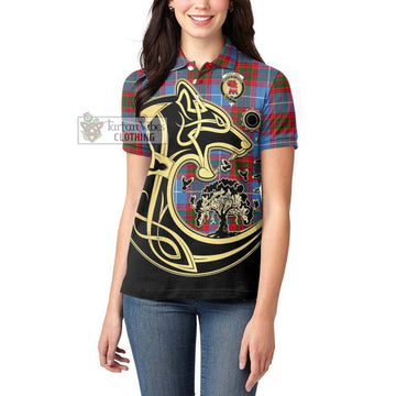 Pentland Tartan Women's Polo Shirt with Family Crest Celtic Wolf Style - Tartan Vibes Clothing