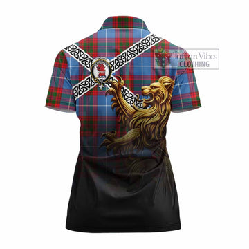 Pentland Crest Tartan Women's Polo Shirt with Golden Lion Emblem Celtic Style - Tartan Vibes Clothing