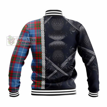 Pentland Tartan Baseball Jacket with Family Crest Cross Sword Thistle Celtic Vibes - Tartan Vibes Clothing