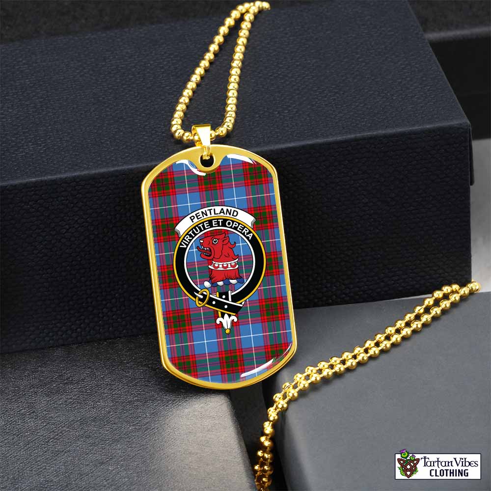 Pentland Tartan Dog Tag Necklace with Family Crest Gold No - Tartan Vibes Clothing