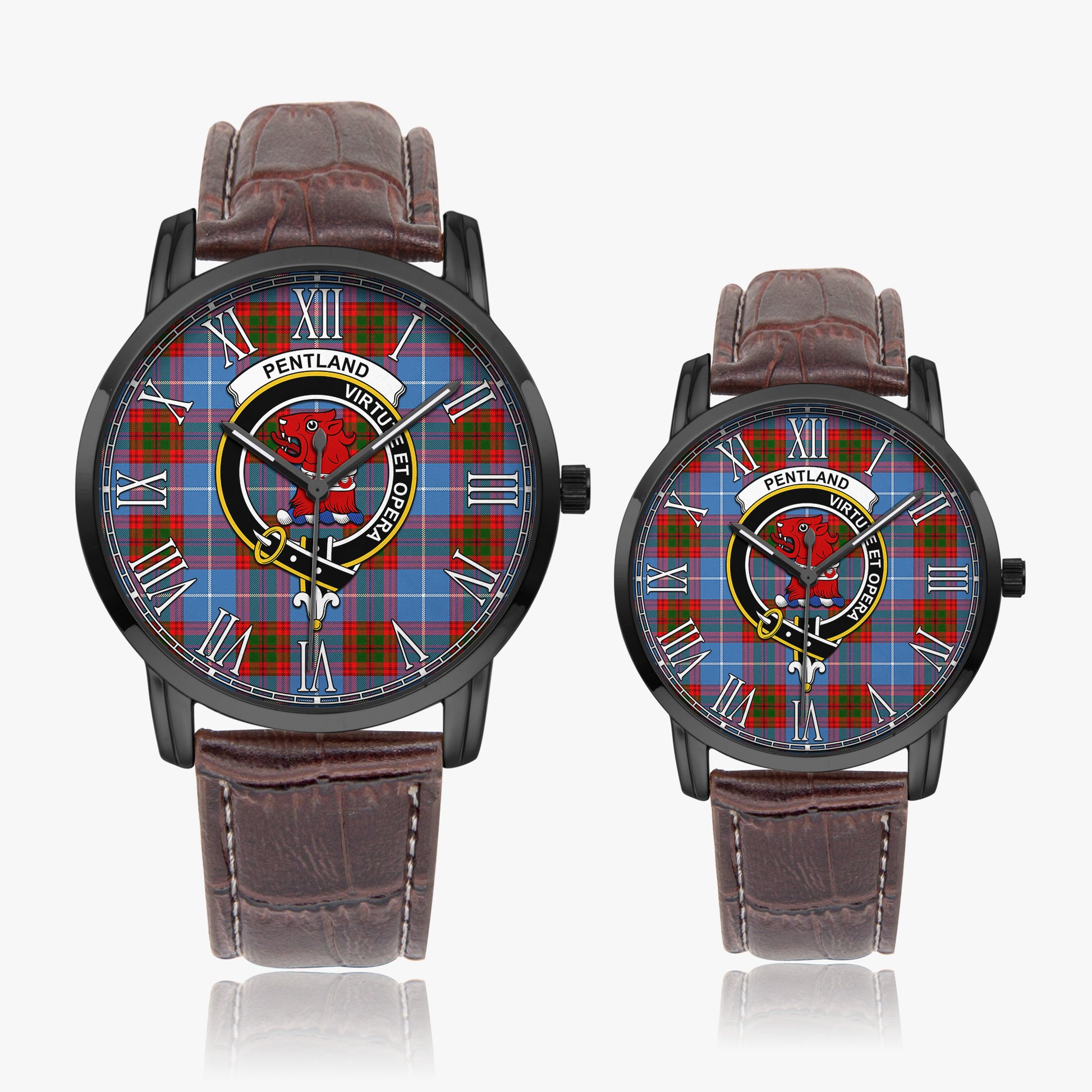 Pentland Tartan Family Crest Leather Strap Quartz Watch - Tartan Vibes Clothing