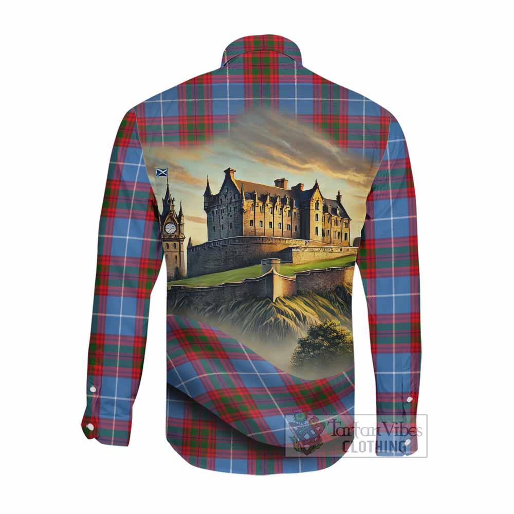 Tartan Vibes Clothing Pentland Tartan Family Crest Long Sleeve Button Shirt with Scottish Ancient Castle Style