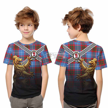 Pentland Crest Tartan Kid T-Shirt with Golden Lion Emblem Celtic Style - Tartan Vibes Clothing