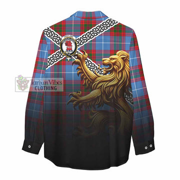 Pentland Crest Tartan Women's Casual Shirt with Golden Lion Emblem Celtic Style - Tartan Vibes Clothing