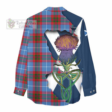 Tartan Vibes Clothing Pentland Tartan Family Crest Women's Casual Shirt Scottish Thistle Celtic Inspired