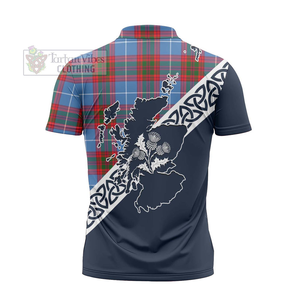 Pentland Tartan Zipper Polo Shirt Featuring Thistle and Scotland Map - Tartanvibesclothing Store