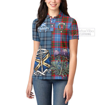 Pentland Tartan Women's Polo Shirt Happy St. Andrew's Day Half Tartan Style - Tartan Vibes Clothing