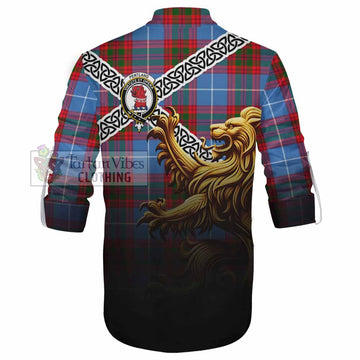 Pentland Crest Tartan Ghillie Kilt Shirt with Golden Lion Emblem Celtic Style - Tartan Vibes Clothing