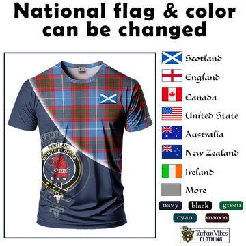 Pentland Tartan T-Shirt with Personalised National Flag and Family Crest Half Style - Tartanvibesclothing Shop