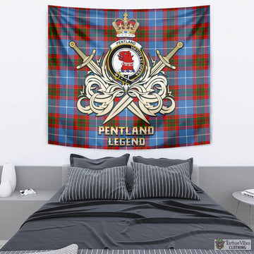 Pentland Tartan Tapestry with Clan Crest and the Golden Sword of Courageous Legacy - Tartan Vibes Clothing