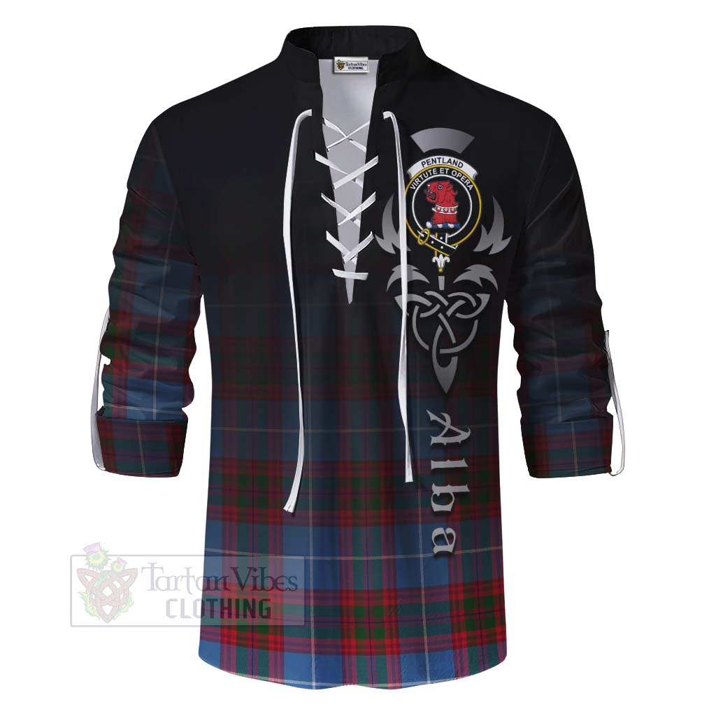 Tartan Vibes Clothing Pentland Tartan Ghillie Kilt Shirt Featuring Alba Gu Brath Family Crest Celtic Inspired