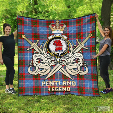 Pentland Tartan Quilt with Clan Crest and the Golden Sword of Courageous Legacy - Tartan Vibes Clothing
