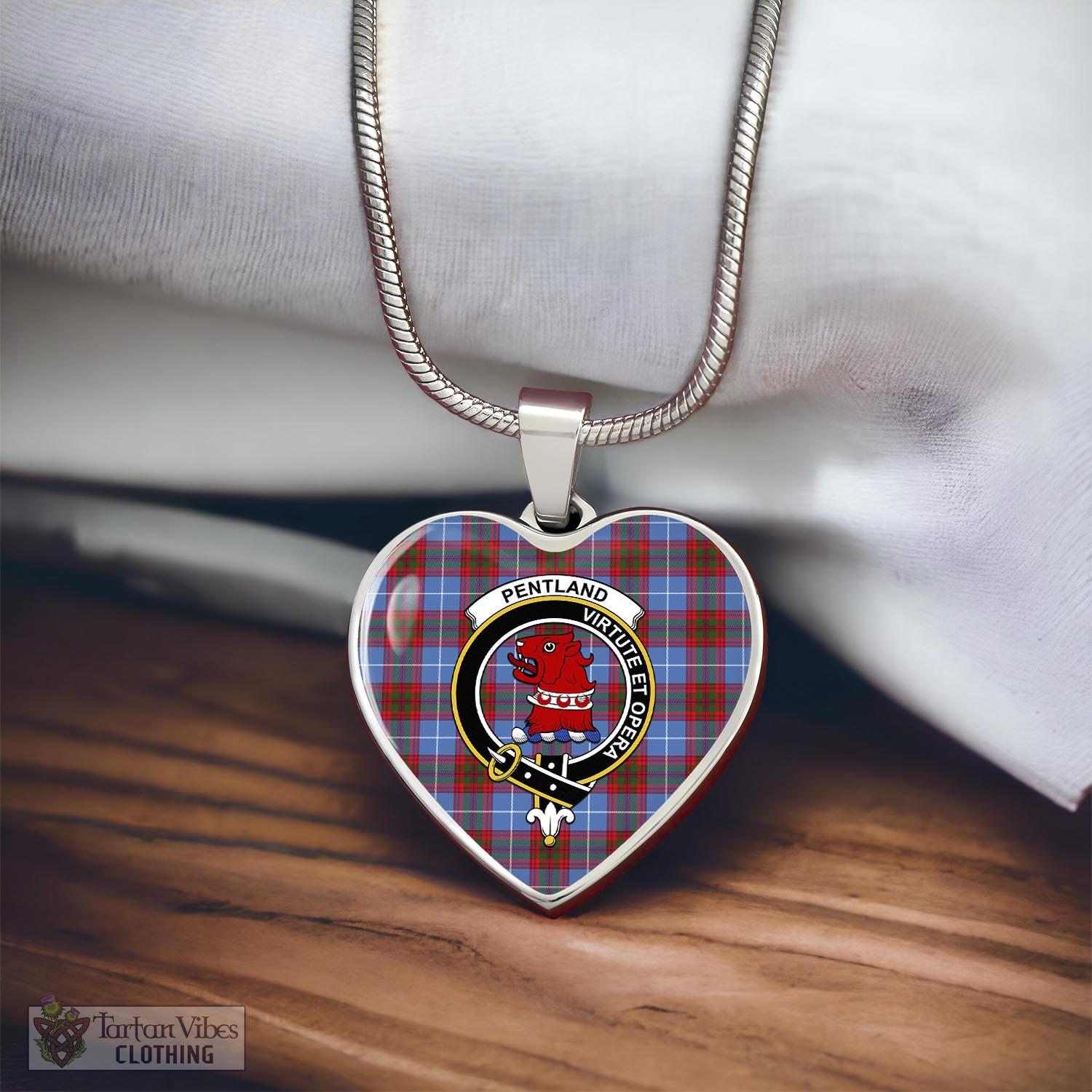 Pentland Tartan Heart Necklace with Family Crest - Tartan Vibes Clothing