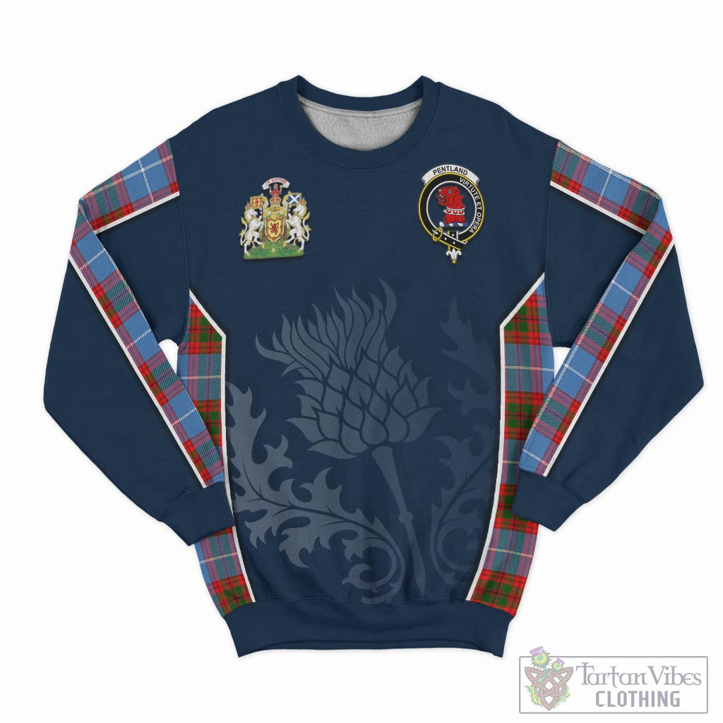 Pentland Tartan Sweatshirt with Family Crest and Scottish Thistle Vibes Sport Style - Tartan Vibes Clothing