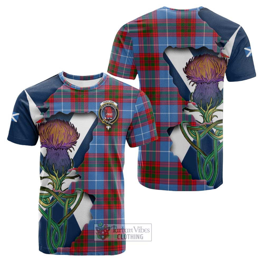 Tartan Vibes Clothing Pentland Tartan Family Crest Cotton T-shirt Scottish Thistle Celtic Inspired