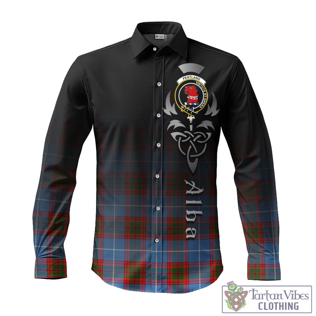 Pentland Tartan Long Sleeve Button Up Featuring Alba Gu Brath Family Crest Celtic Inspired - Tartan Vibes Clothing