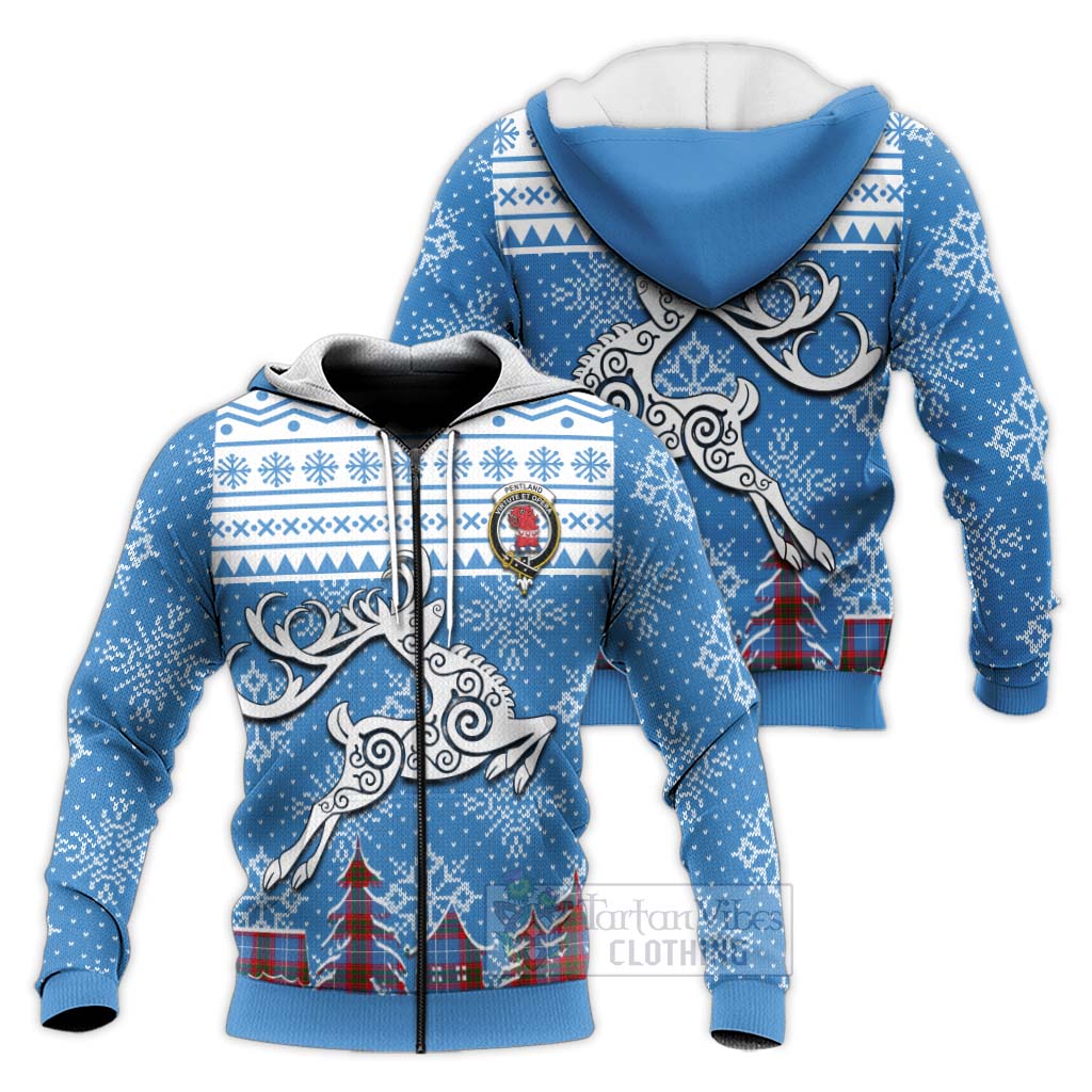 Pentland Clan Christmas Knitted Hoodie Celtic Reindeer Style Unisex - Tartan Vibes Clothing