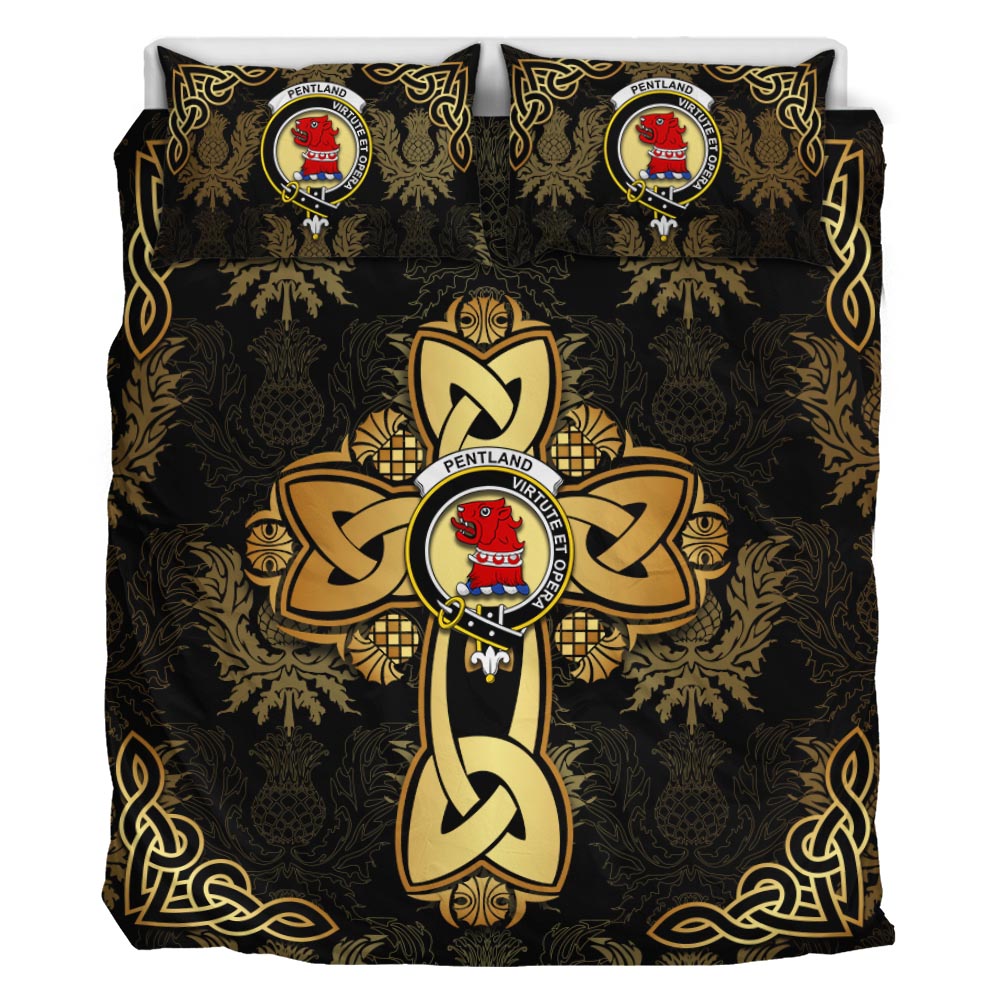 Pentland Clan Bedding Sets Gold Thistle Celtic Style - Tartanvibesclothing