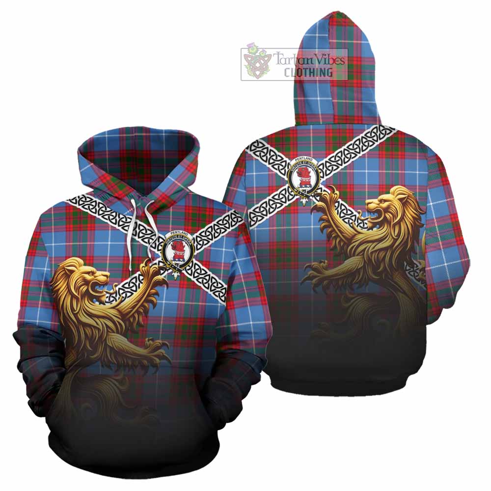 Pentland Crest Tartan Hoodie with Golden Lion Emblem Celtic Style - Tartan Vibes Clothing