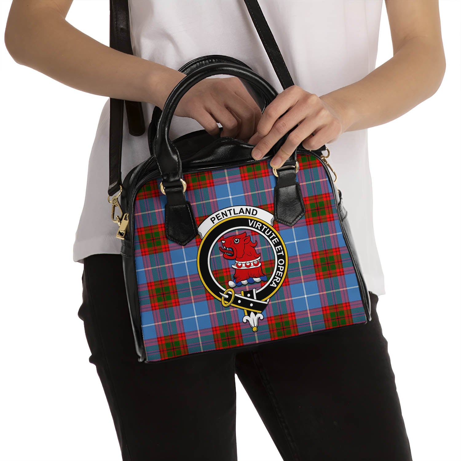 Pentland Tartan Shoulder Handbags with Family Crest - Tartan Vibes Clothing