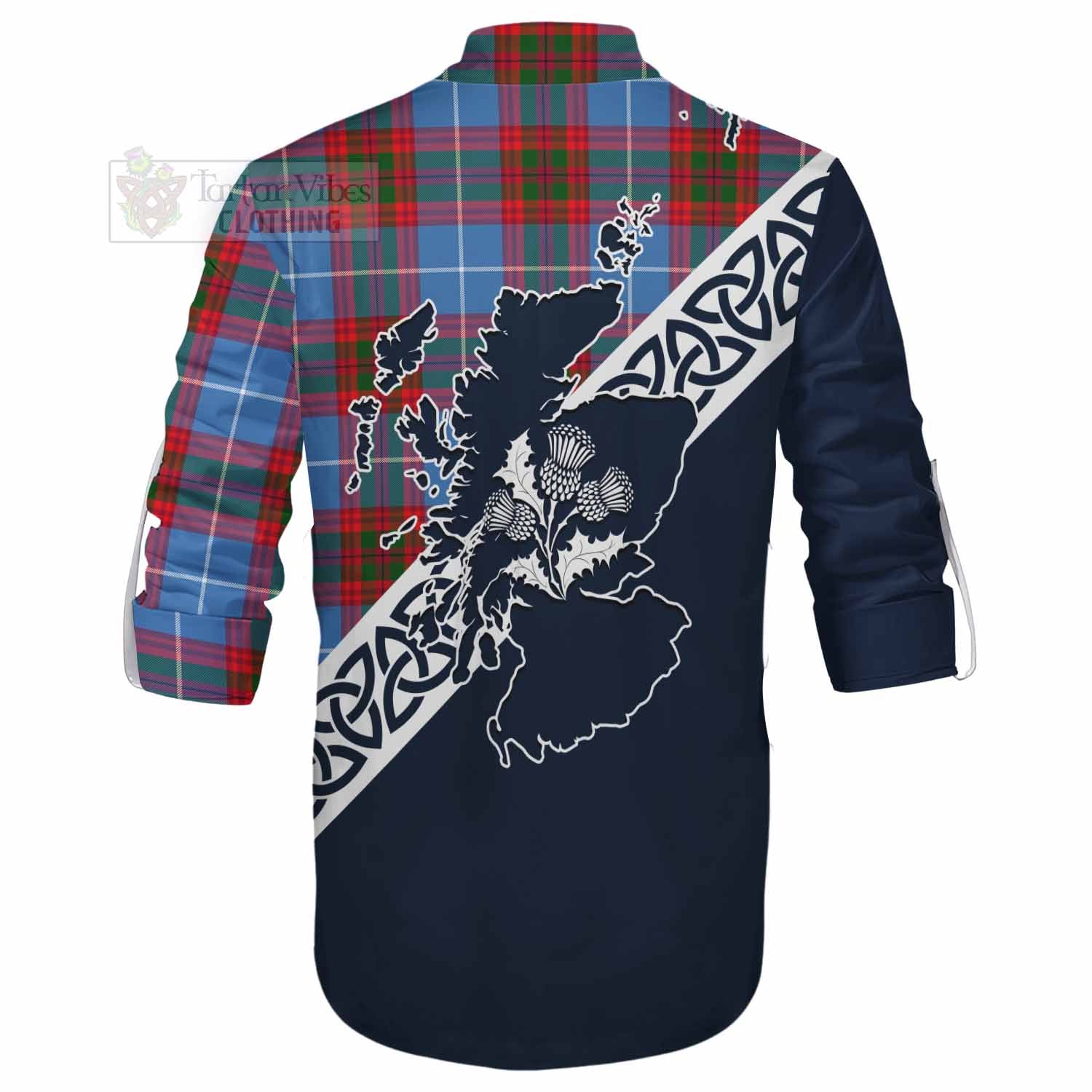 Pentland Tartan Ghillie Kilt Shirt Featuring Thistle and Scotland Map - Tartan Vibes Clothing