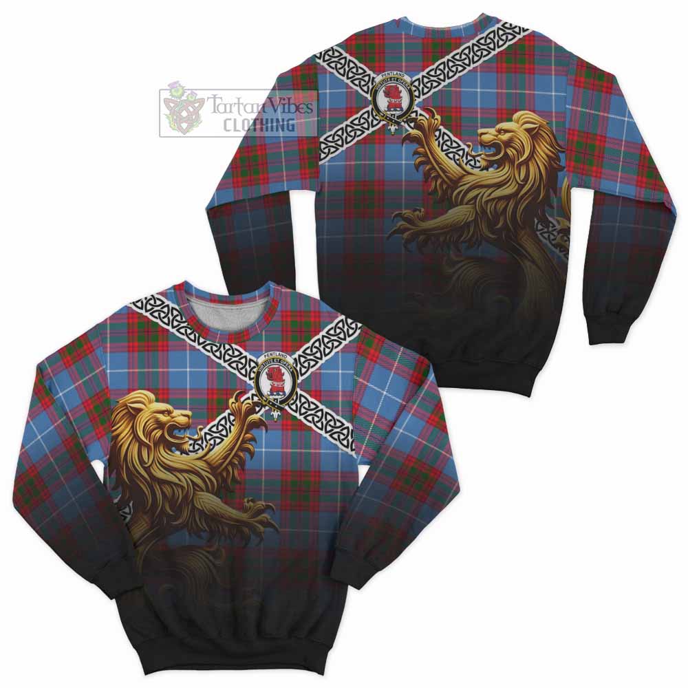 Pentland Crest Tartan Sweatshirt with Golden Lion Emblem Celtic Style - Tartan Vibes Clothing