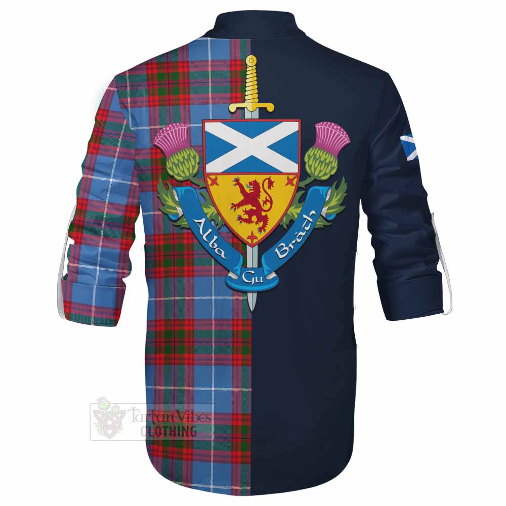 Pentland Tartan Ghillie Kilt Shirt Alba with Scottish Lion Royal Arm Half Style