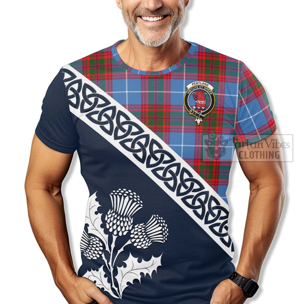 Pentland Tartan T-Shirt Featuring Thistle and Scotland Map - Tartanvibesclothing Store