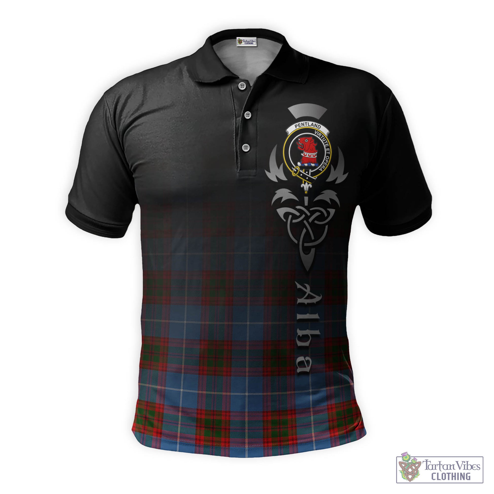Tartan Vibes Clothing Pentland Tartan Polo Shirt Featuring Alba Gu Brath Family Crest Celtic Inspired