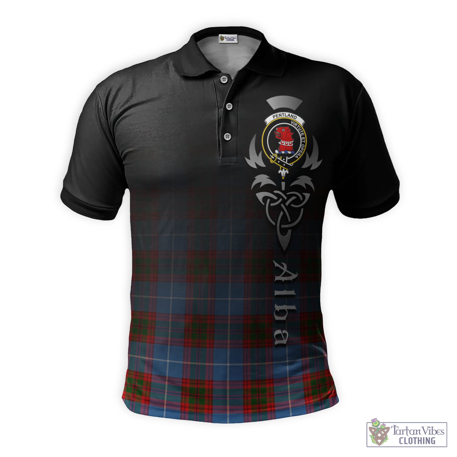Pentland Tartan Polo Shirt Featuring Alba Gu Brath Family Crest Celtic Inspired - Tartan Vibes Clothing