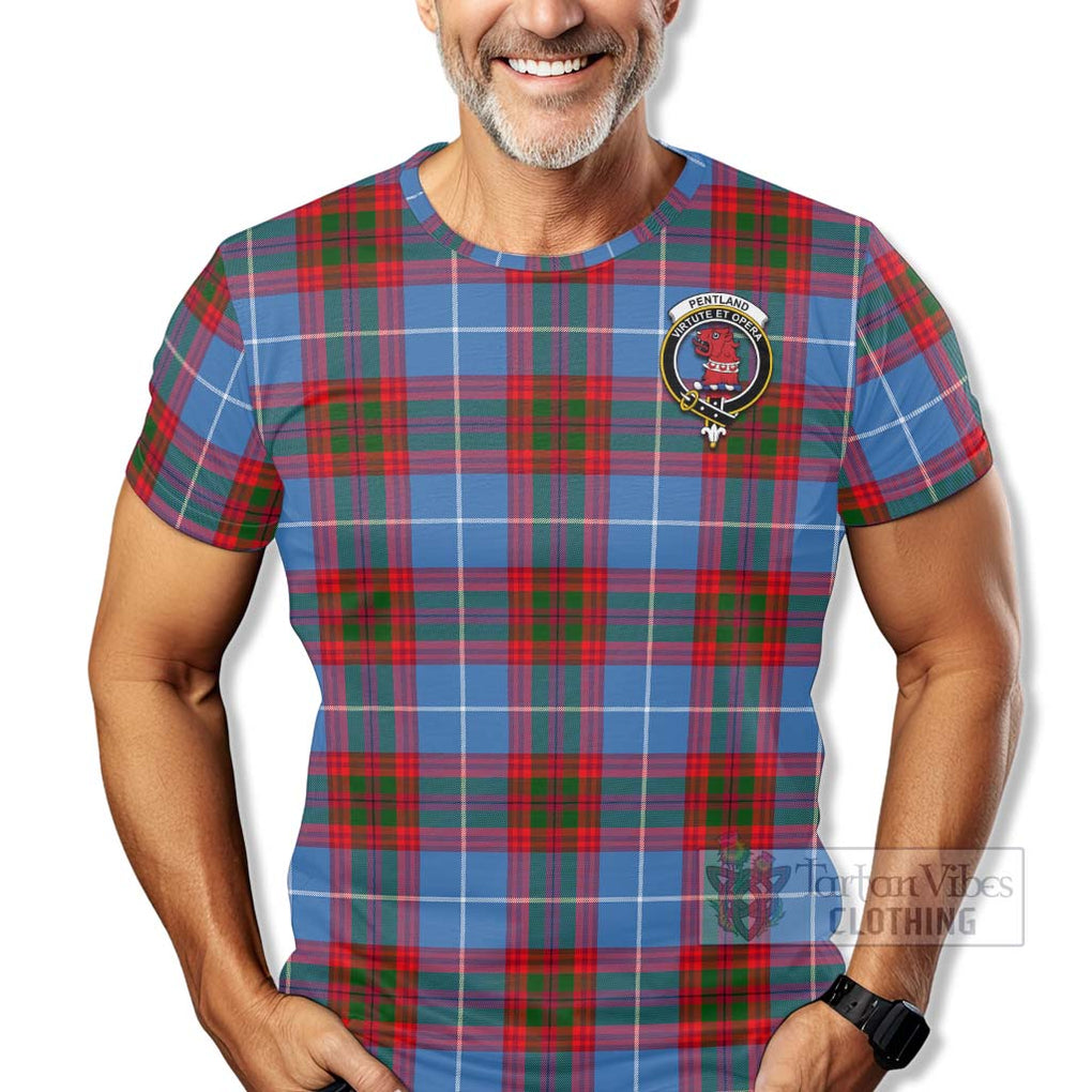 Pentland Tartan T-Shirt with Family Crest Celtic Skull Style - Tartan Vibes Clothing