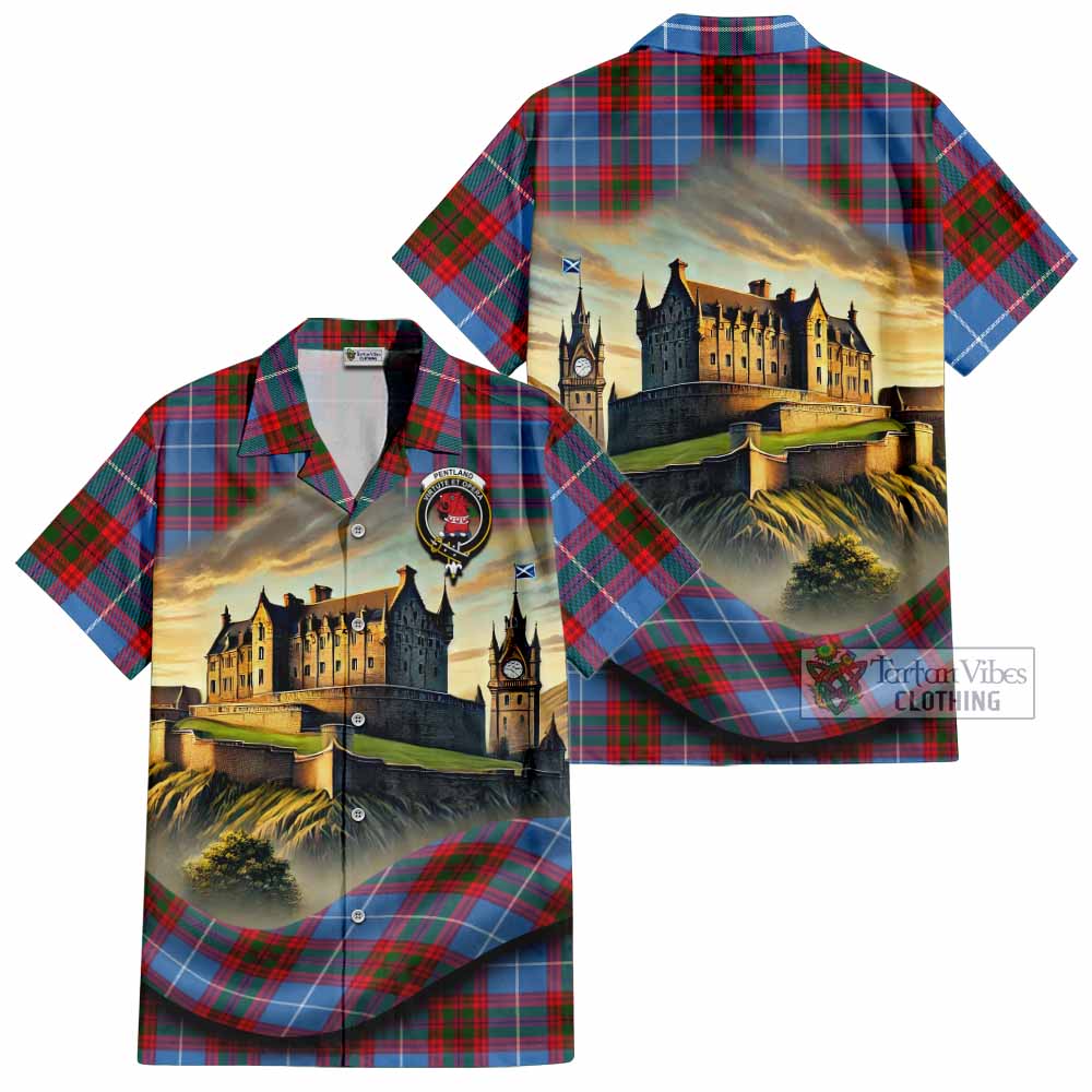 Pentland Tartan Family Crest Hawaiian Shirt with Scottish Ancient Castle Style - Tartan Vibes Clothing