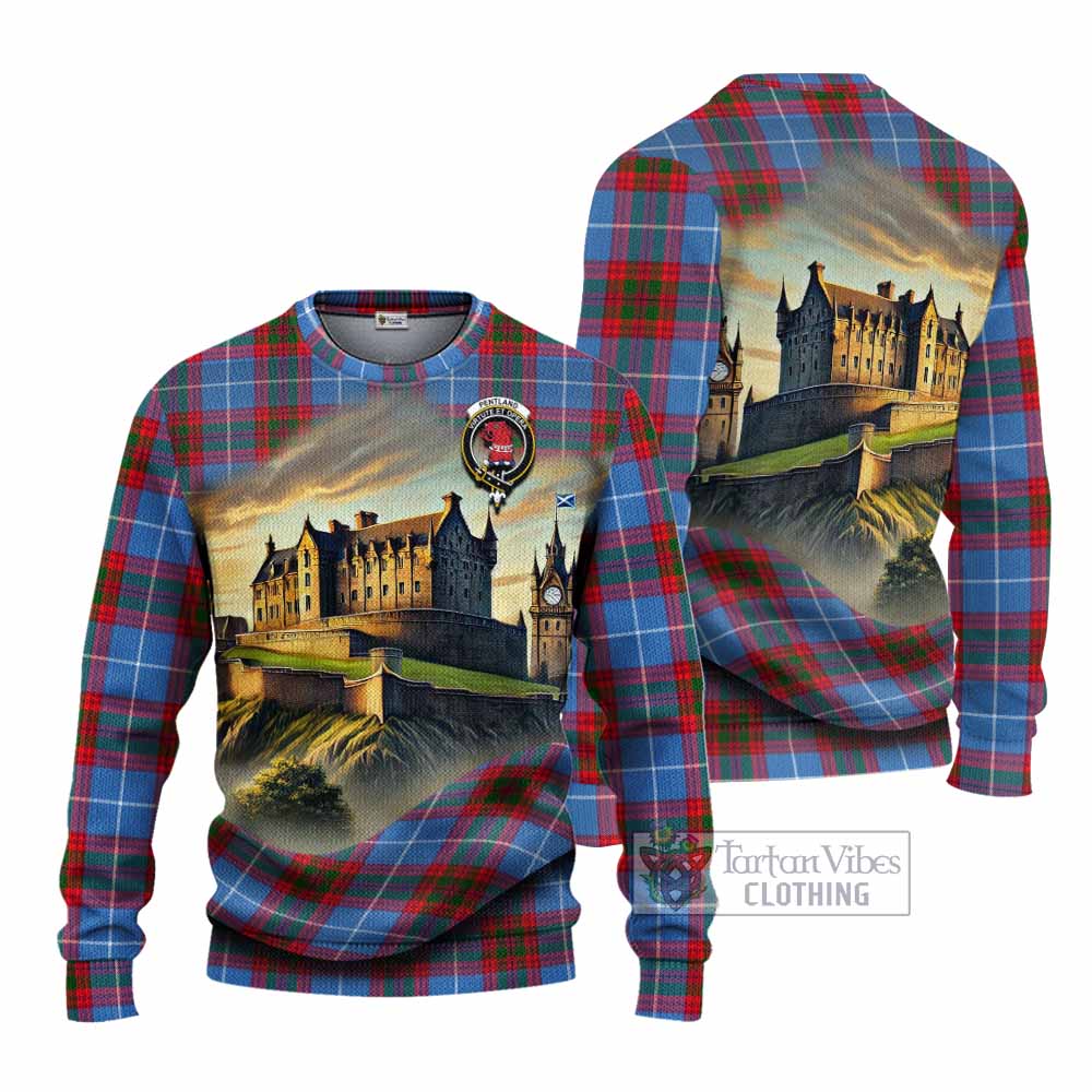Pentland Tartan Family Crest Knitted Sweater with Scottish Ancient Castle Style - Tartan Vibes Clothing