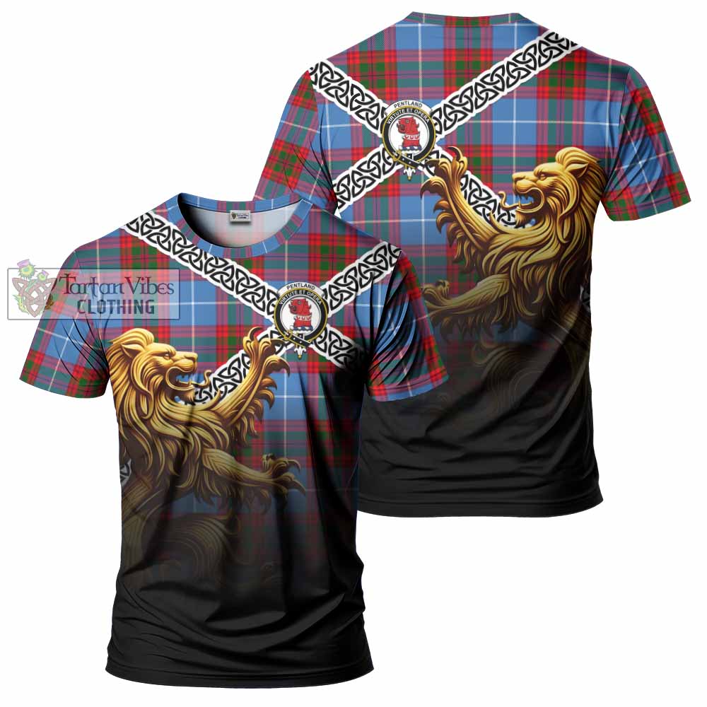Pentland Crest Tartan T-Shirt with Golden Lion Emblem Celtic Style - Tartan Vibes Clothing