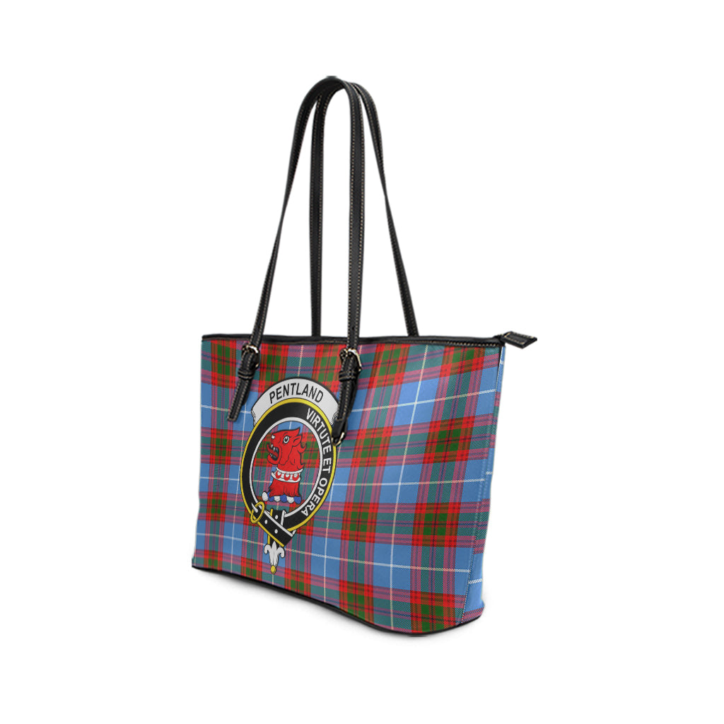 Pentland Tartan Leather Tote Bag with Family Crest - Tartan Vibes Clothing
