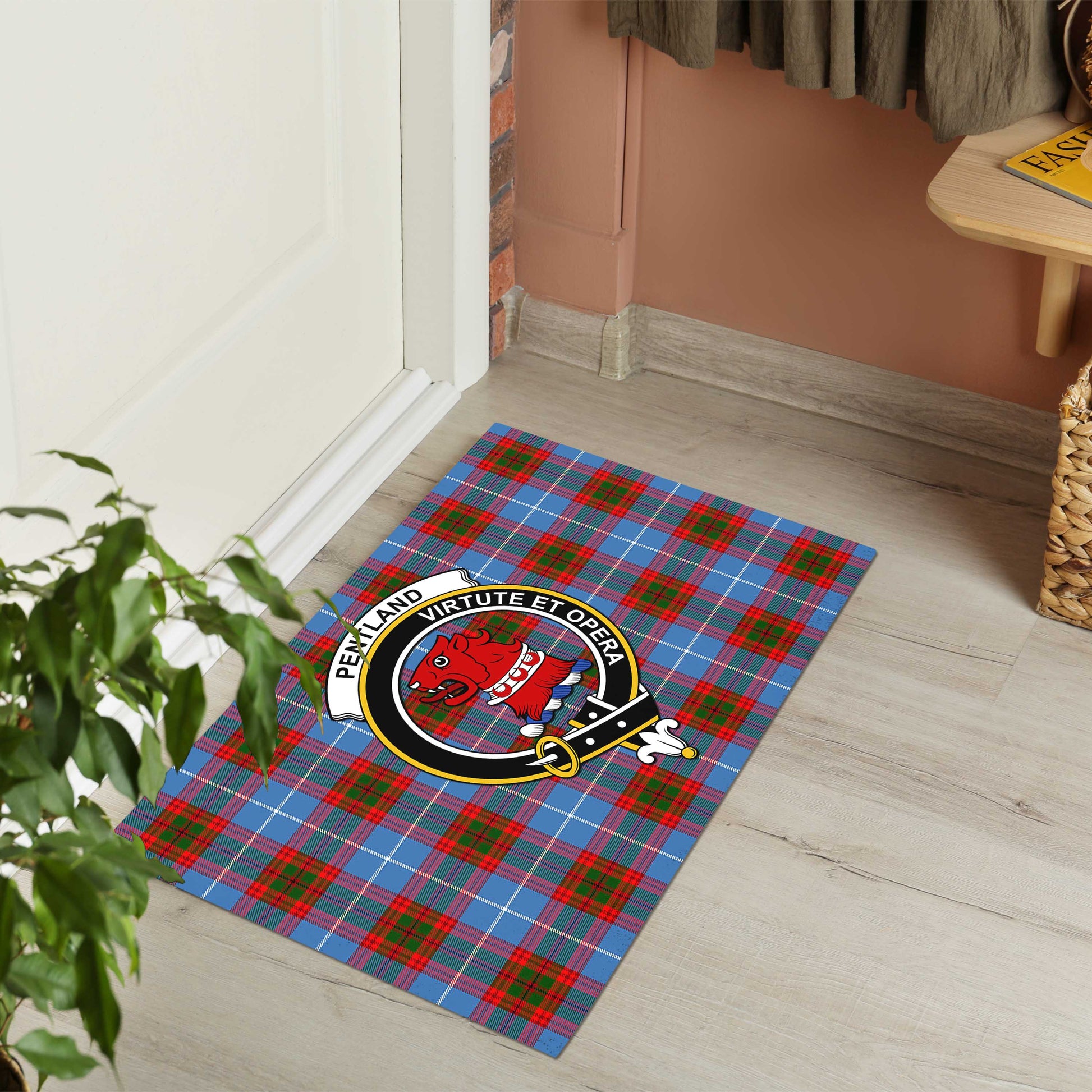 Pentland Tartan Door Mat with Family Crest - Tartanvibesclothing