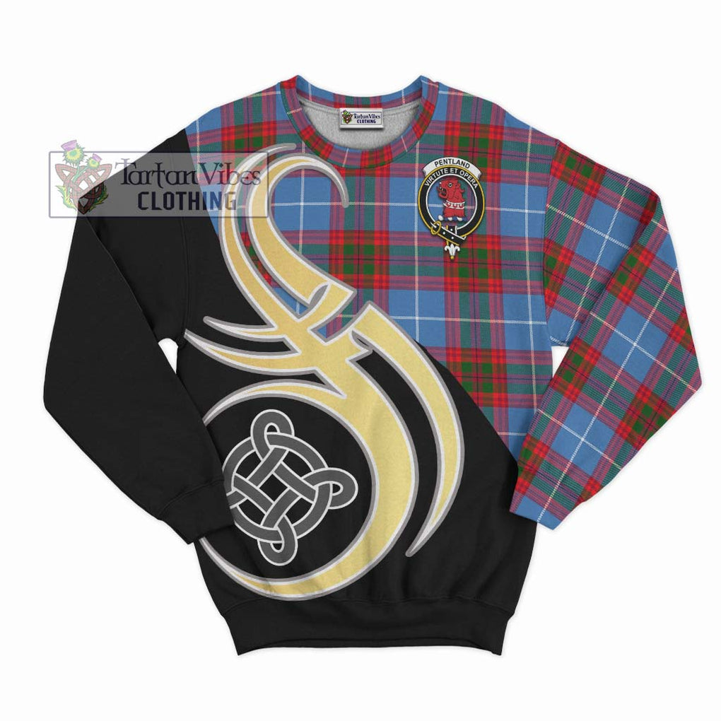 Pentland Tartan Sweatshirt with Family Crest and Celtic Symbol Style - Tartan Vibes Clothing