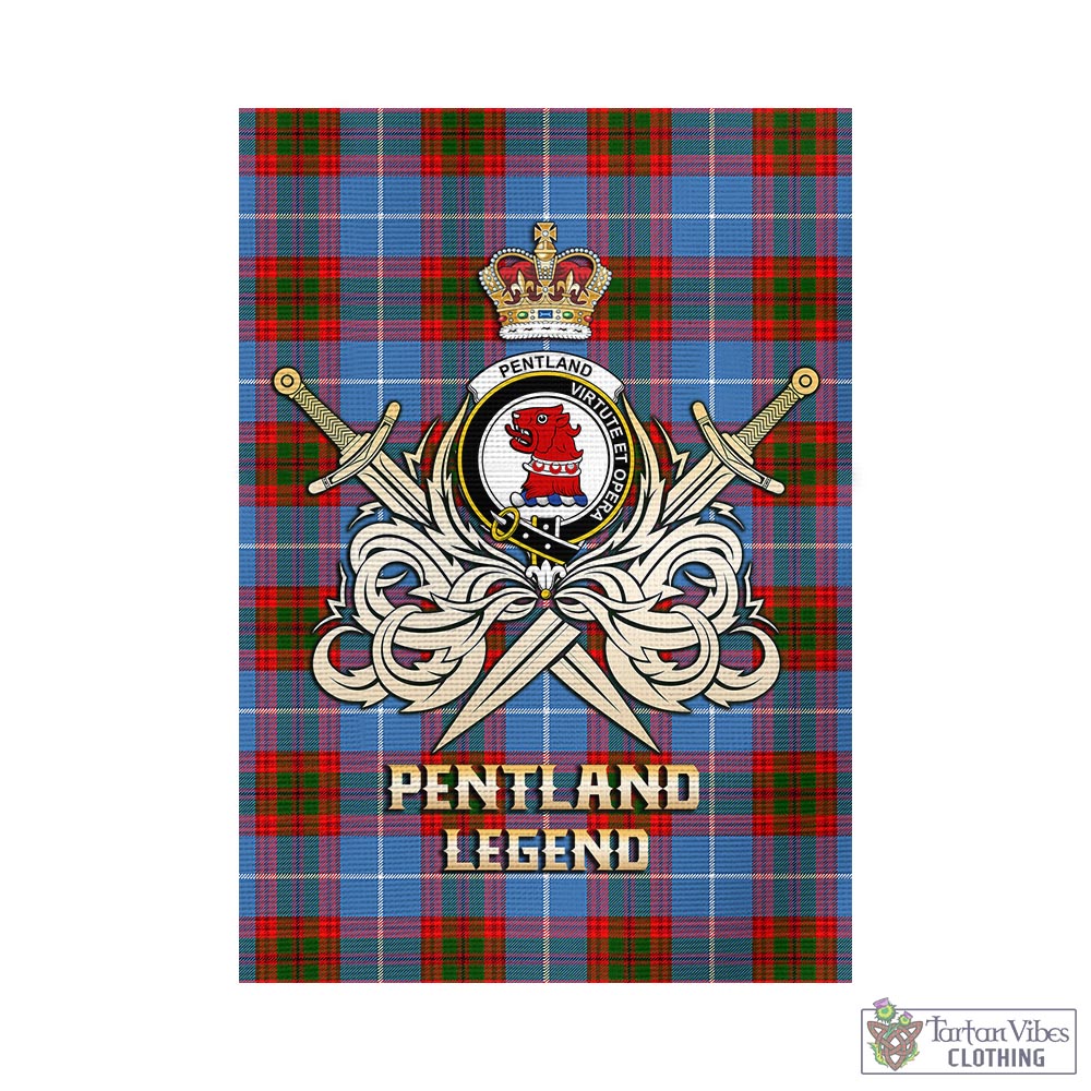 Tartan Vibes Clothing Pentland Tartan Flag with Clan Crest and the Golden Sword of Courageous Legacy