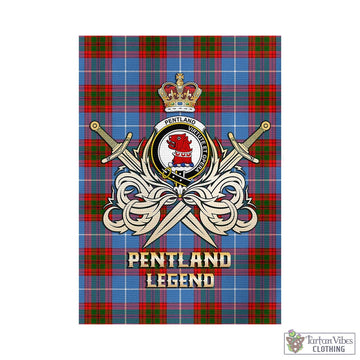 Pentland Tartan Garden Flag with Clan Crest and the Golden Sword of Courageous Legacy