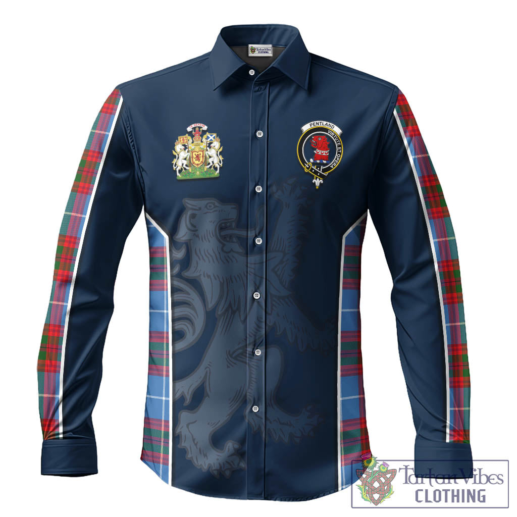 Pentland Tartan Long Sleeve Button Up Shirt with Family Crest and Lion Rampant Vibes Sport Style
