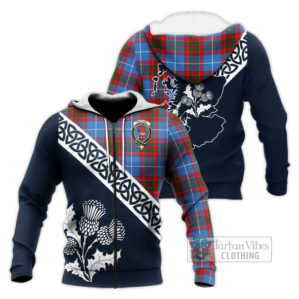 Pentland Tartan Knitted Hoodie Featuring Thistle and Scotland Map Unisex Knitted Zip Hoodie - Tartan Vibes Clothing