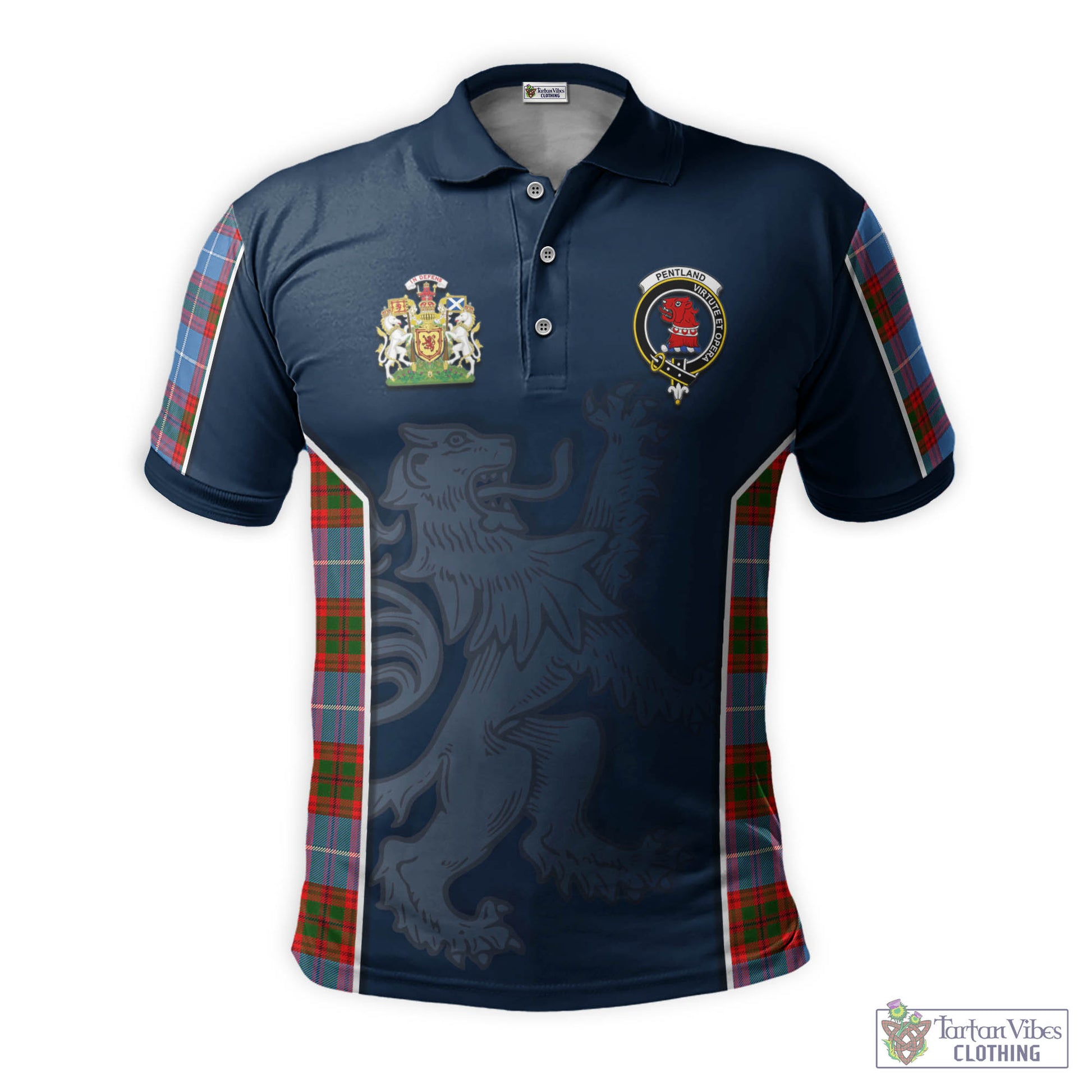 Tartan Vibes Clothing Pentland Tartan Men's Polo Shirt with Family Crest and Lion Rampant Vibes Sport Style