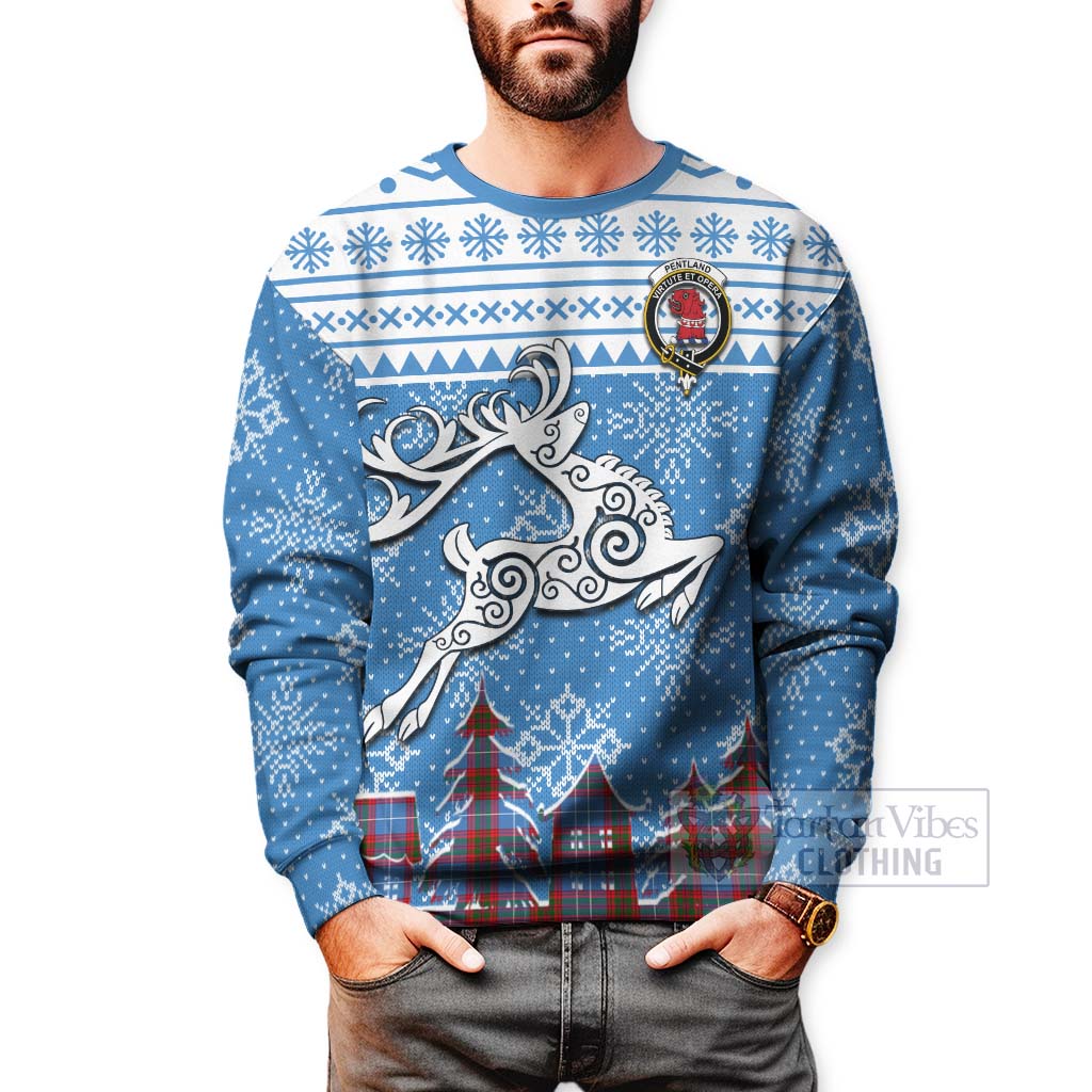 Pentland Clan Christmas Sweatshirt Celtic Reindeer Style - Tartan Vibes Clothing